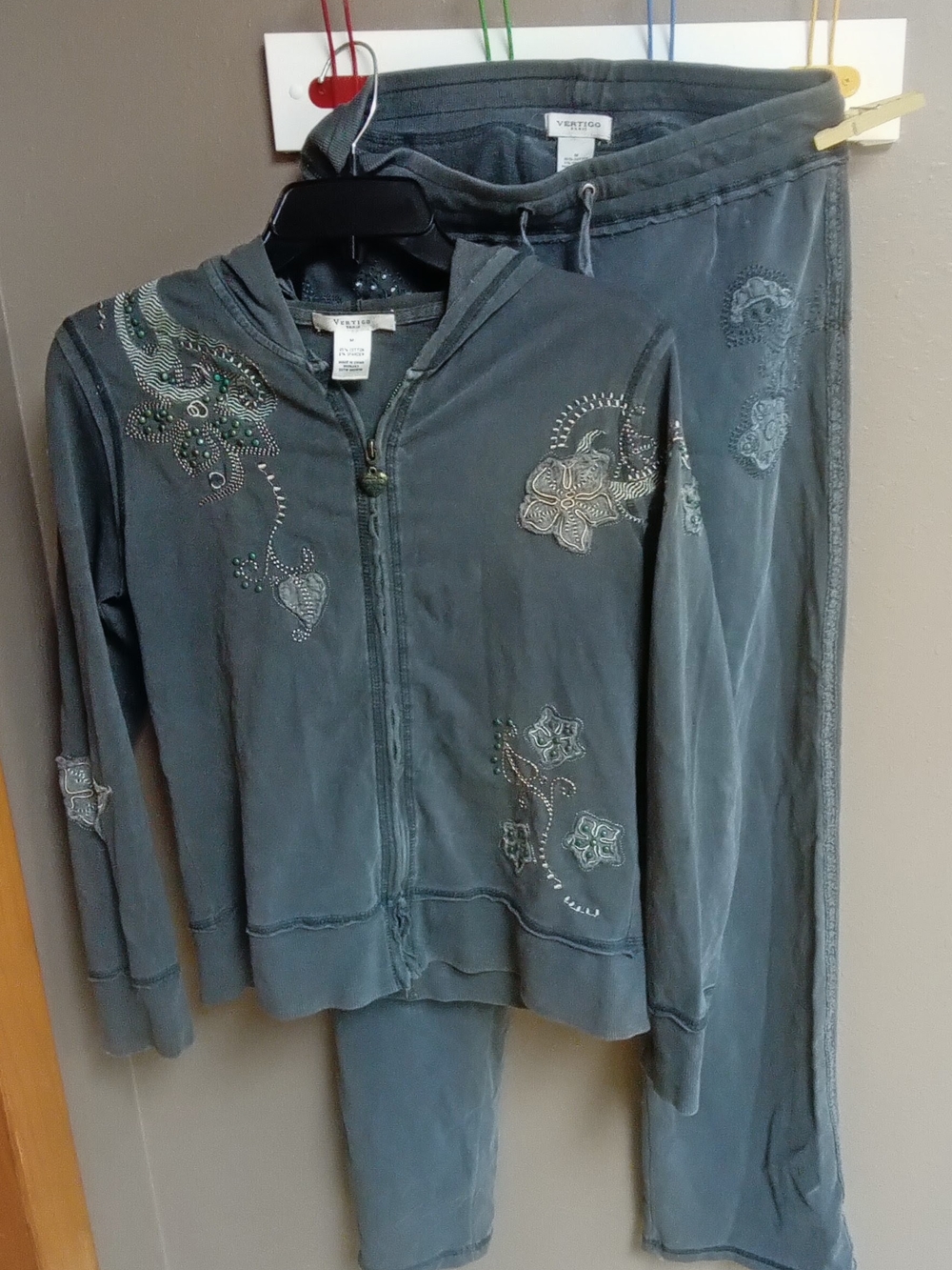 Vertigo Paris Slate Gray Embellished Zip Hoodie & Pants Set